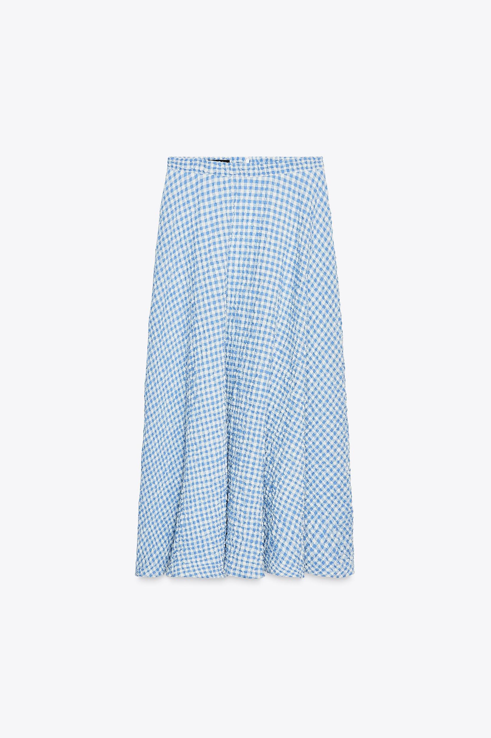 GINGHAM MIDI FLARED SKIRT Product Image