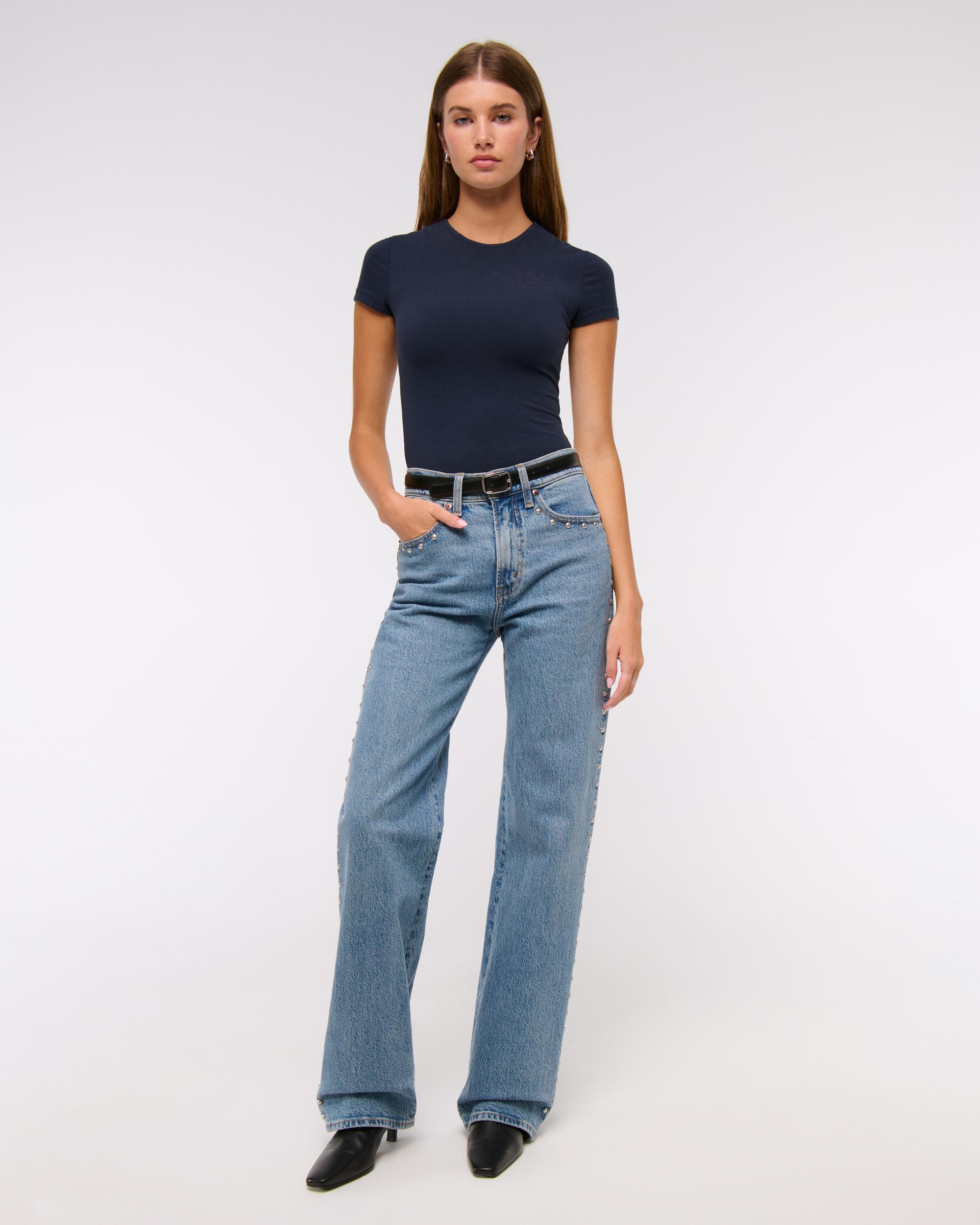 Short-Sleeve Cotton-Blend Seamless Fabric Crew Bodysuit Product Image