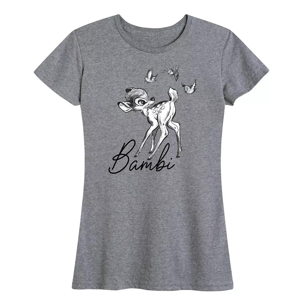 Disney's Bambi Women's Black White Watercolor Graphic Tee,  Product Image