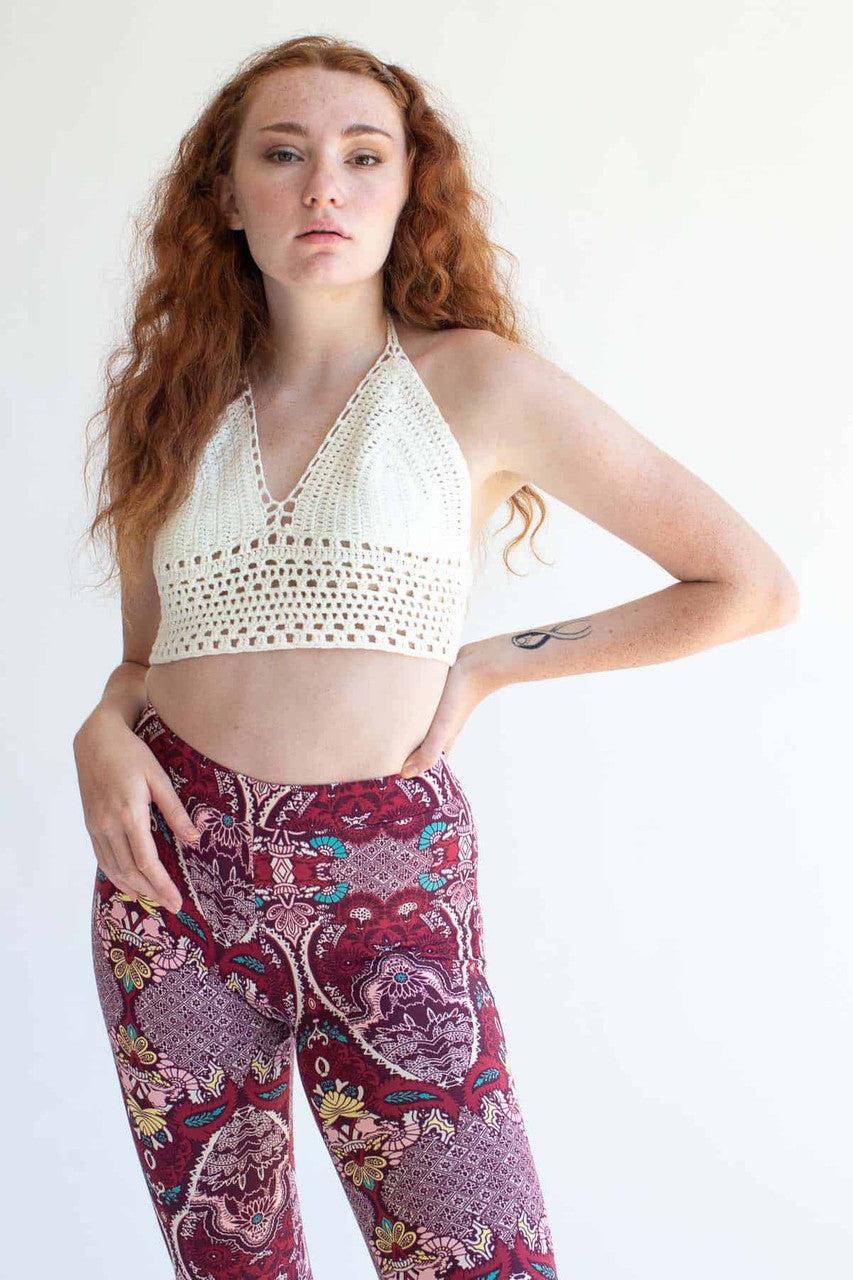 White Crochet Tie Halter Top Product Image