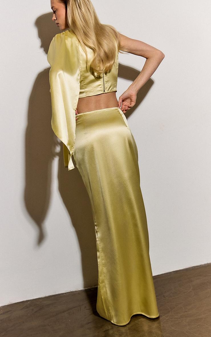 Butter Yellow Satin Low Rise Maxi Skirt Product Image
