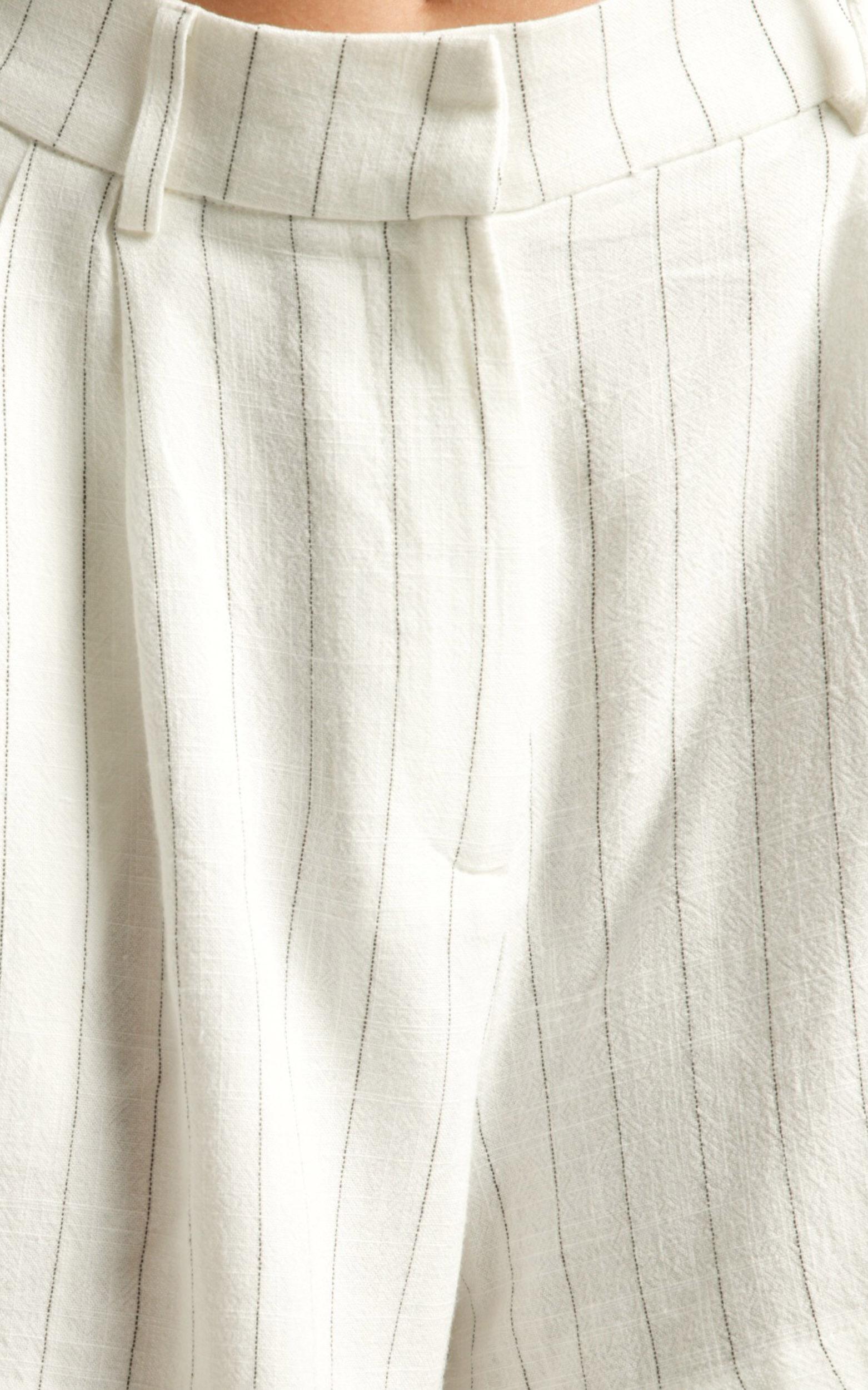 Manon Shorts - Linen Tailored Pinstripe Shorts in White Product Image