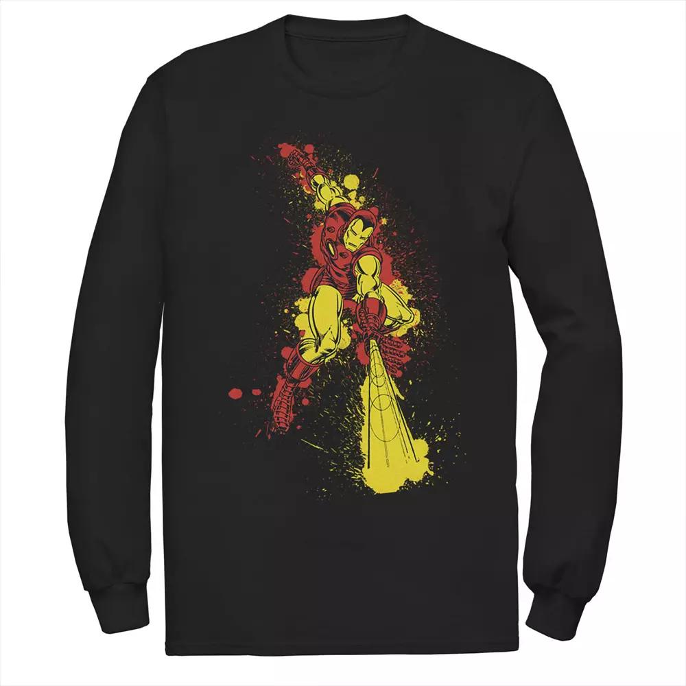 Men's Marvel Iron Man Retro Paint Splatter Action Long Sleeve Graphic Tee,  Product Image