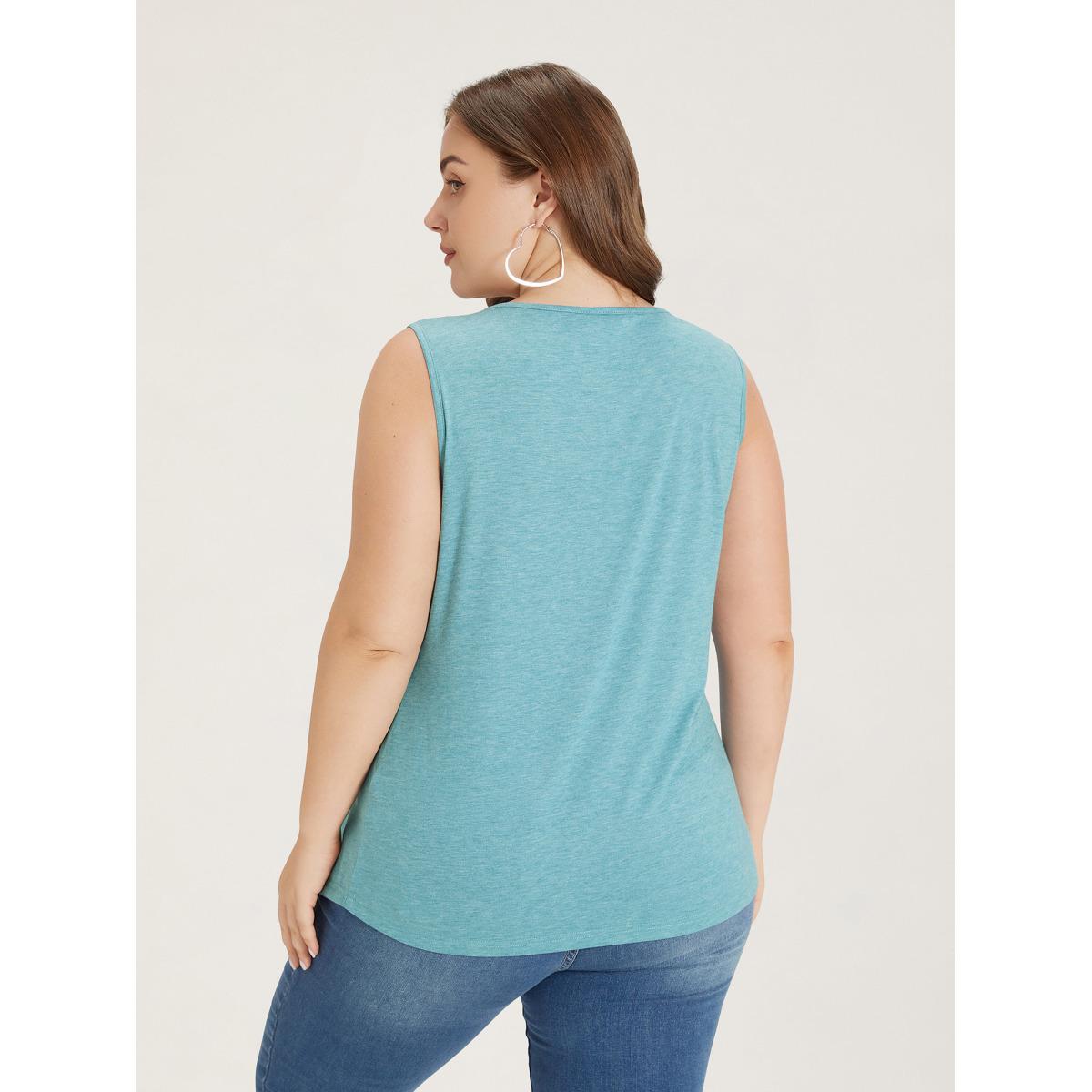 Plus Size Heather Plicated Detail Square Neck Tank Top Women Turquoise Leisure Non U-neck Casual Tank Tops Camis BloomChic 30/6X Product Image