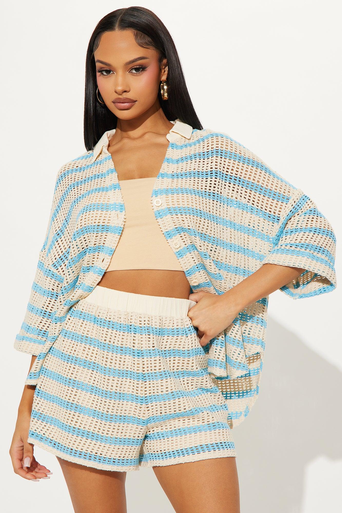 Natalee Crochet Short Set - Aqua Female Product Image