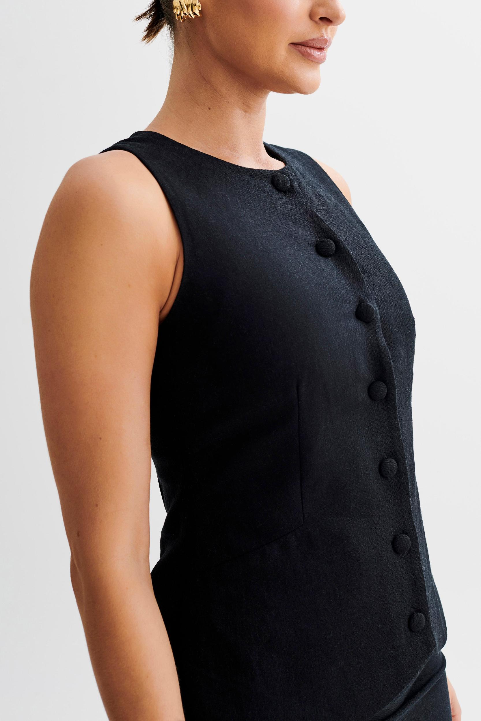 Laurence Sleeveless Linen Longline Top - Black Product Image