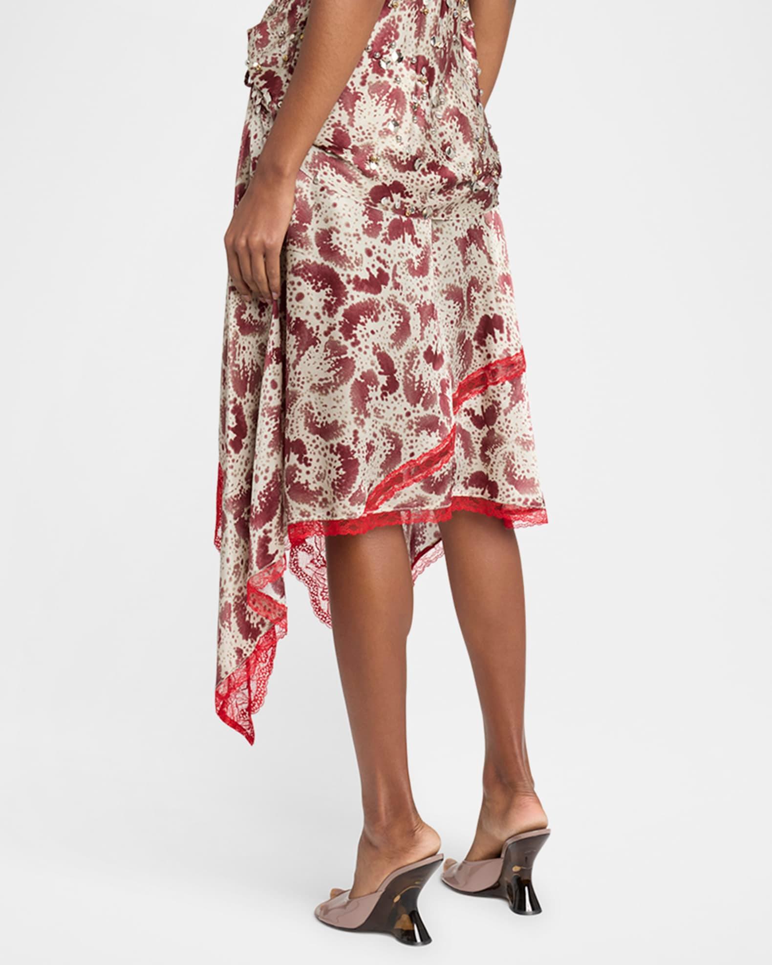 Shake Printed Lace-Trim Handkerchief Silk Skirt Product Image