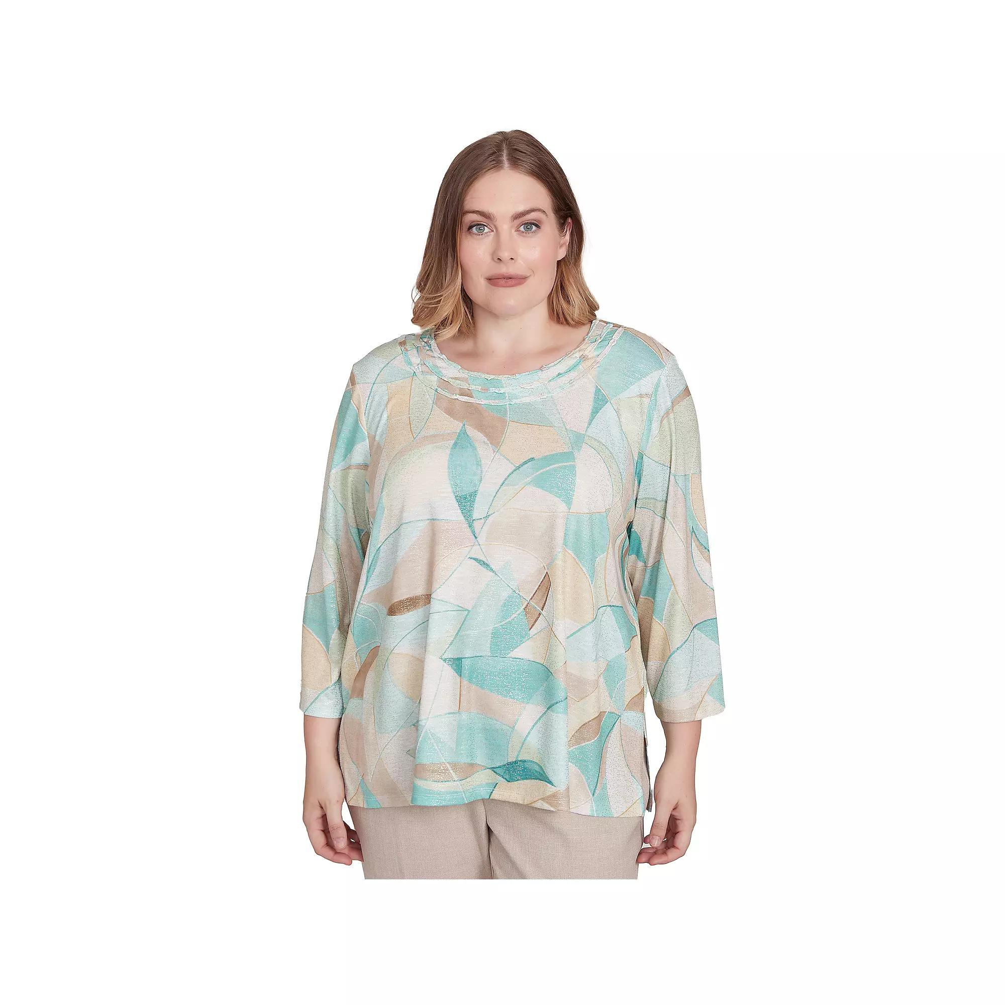 Plus Size Alfred Dunner Stained Glass Crewneck Top, Women's, Size: 2XL, Neutral Team Product Image