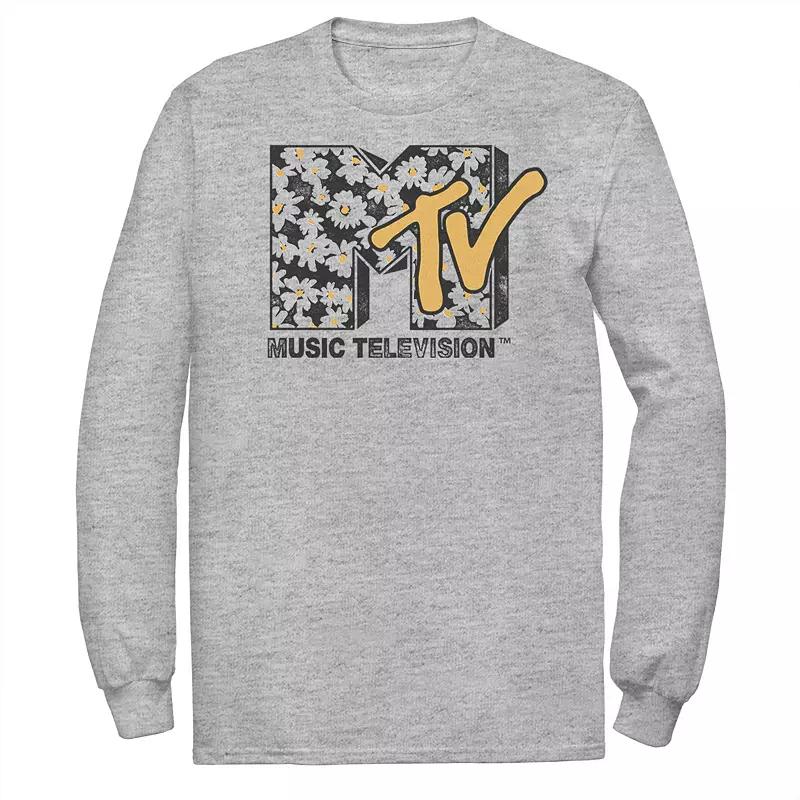 Men's MTV Daisy Distressed Logo Long Sleeve Graphic Tee, Size: XL, Athletic Grey Product Image