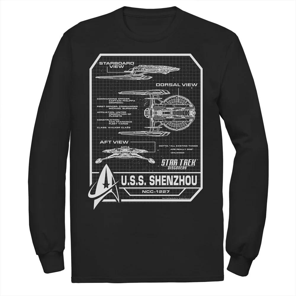 Men's Star Trek Discovery U.S.S. Shenzhou Schematics Long Sleeve Tee,  Product Image