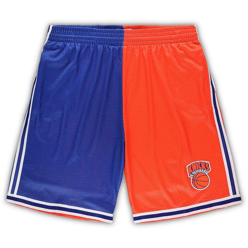 Men's Mitchell & Ness Blue/Orange New York Knicks Big & Tall Hardwood Classics Split Swingman Shorts,  Product Image