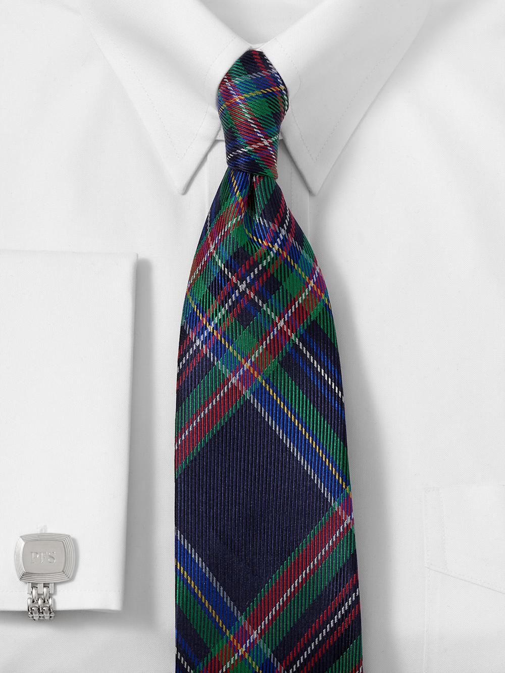 Tartan Plaid Woven Silk Tie - Navy Multi Product Image