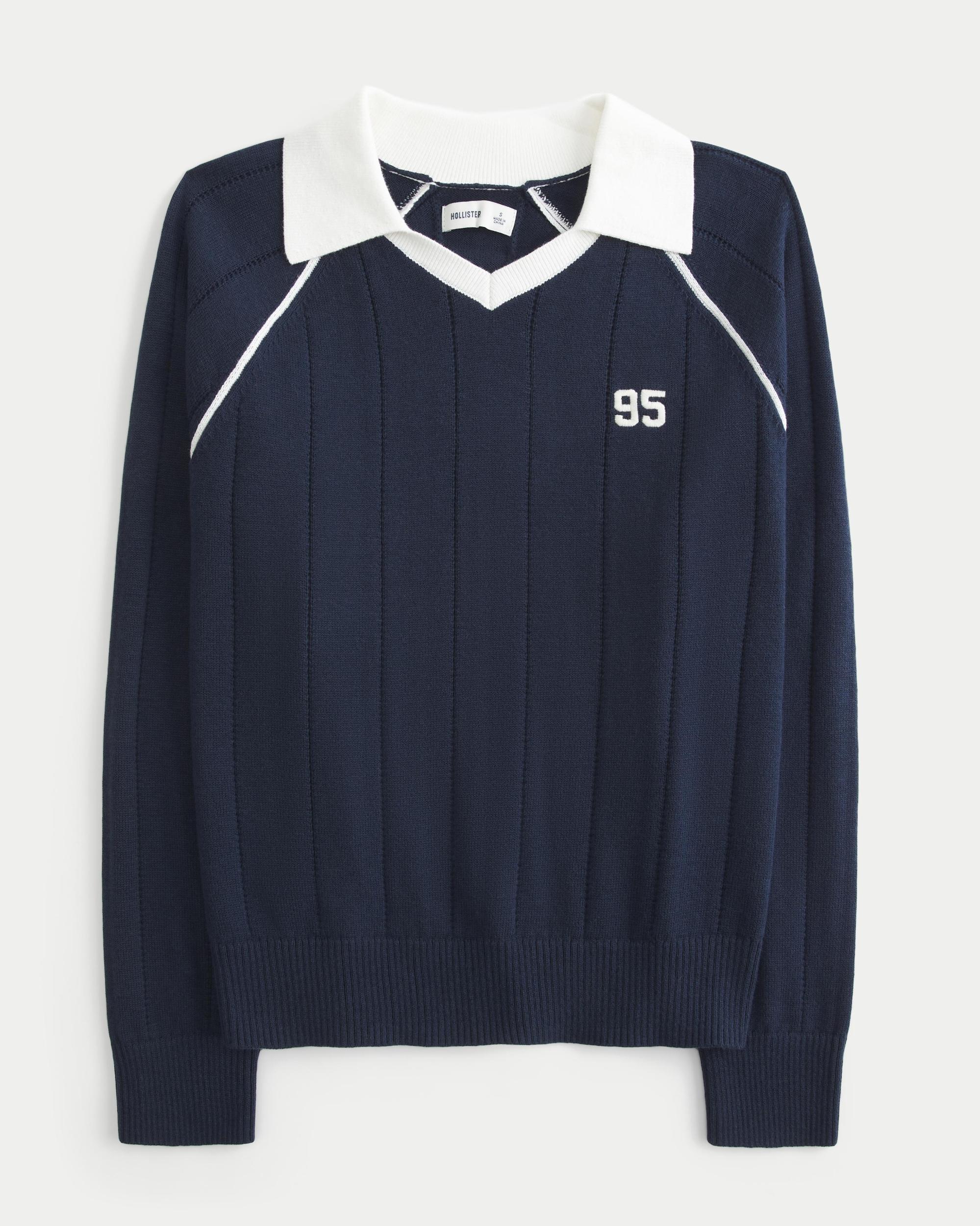 Easy Long-Sleeve Sweater Polo Product Image
