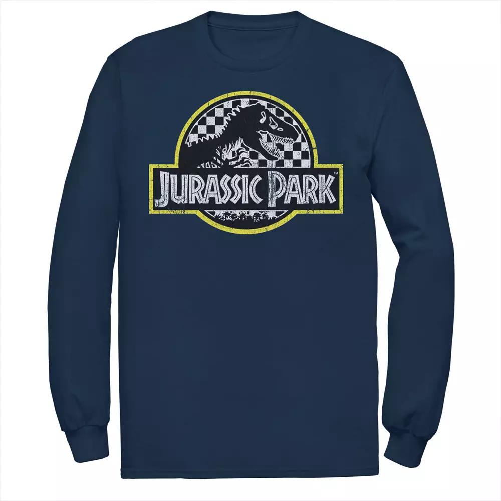 Men's Jurassic Park Checkered Classic Logo Tee, Size: Large, Blue Product Image