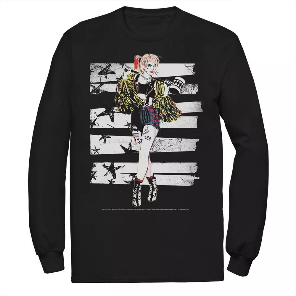 Men's Birds Of Prey Harley Quinn Bars Portrait Long Sleeve Tee,  Product Image