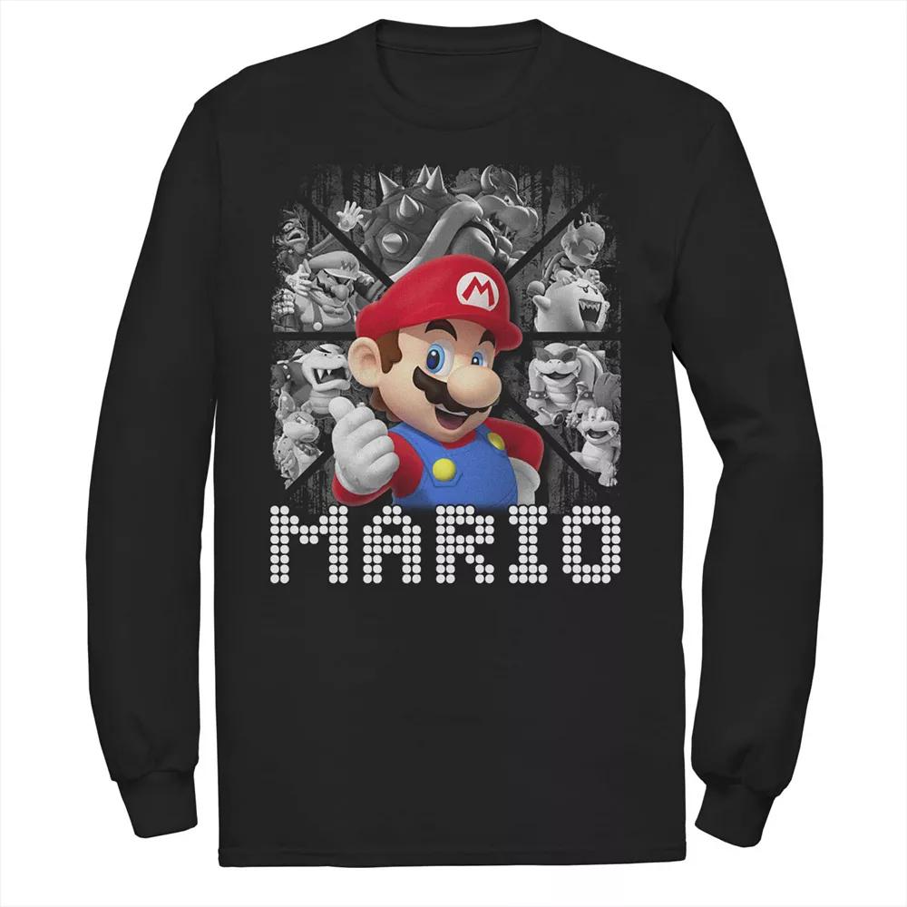 Big & Tall Nintendo Super Mario Bros Characters Background Long Sleeve, Men's, Size: Large Tall, Black Product Image