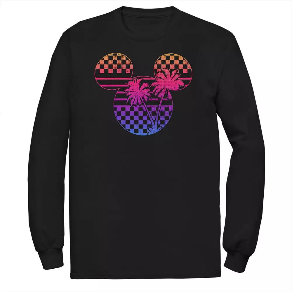 Disney's Mickey Mouse Big & Tall Gradient Checker Palm Tree Head Print Long Sleeve, Men's,  Product Image