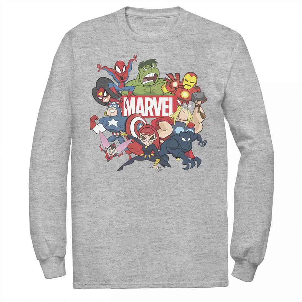 Men's Marvel Avengers Cartoon Action Collage Group Shot Tee,  Product Image