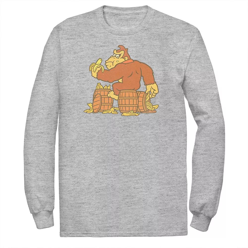 Big & Tall Donkey Kong Eating Bananas Long Sleeve Tee, Men's, Size: XL Tall, Athletic Grey Product Image