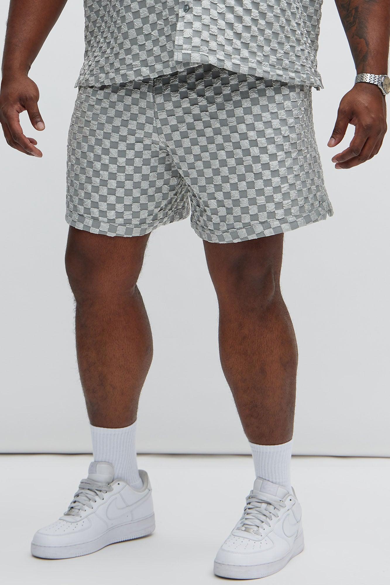 Crinkled Checkers Shorts - Grey Product Image