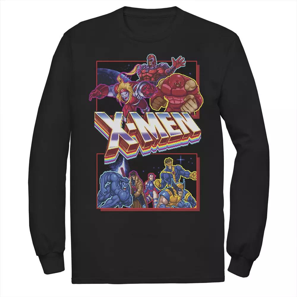 Men's Marvel X-Men Retro Video Game Logo Panels Long Sleeve Graphic Tee,  Product Image