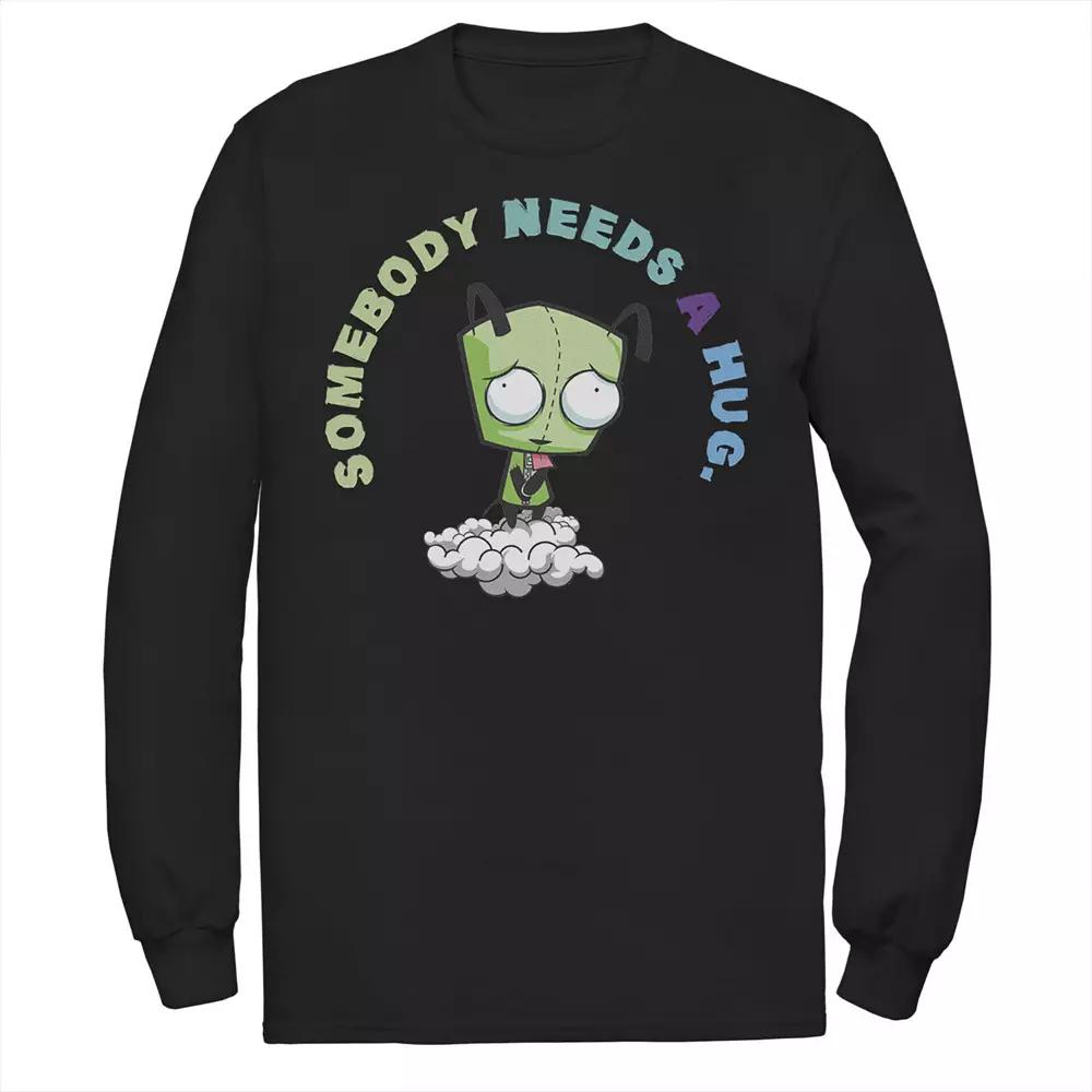 Men's Nickelodeon Invader Zim Gir Somebody Needs A Hug Sad Portrait Long Sleeve Graphic Tee,  Product Image