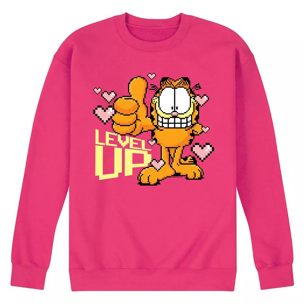 Mens Garfield Level Up Your Life Fleece Sweatshirt Grey Gray Product Image
