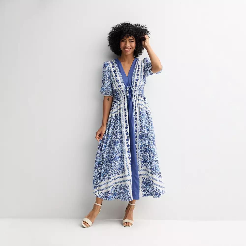 Women's Taylor Puff Sleeve Fit & Flare Maxi Dress, Size: 6, White Steel Blue Product Image