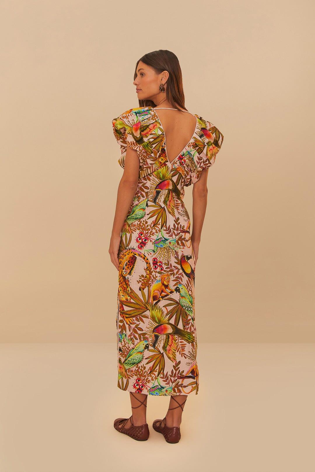 Pink Into The Jungle Euroflax™ Premium Linen Midi Dress Product Image