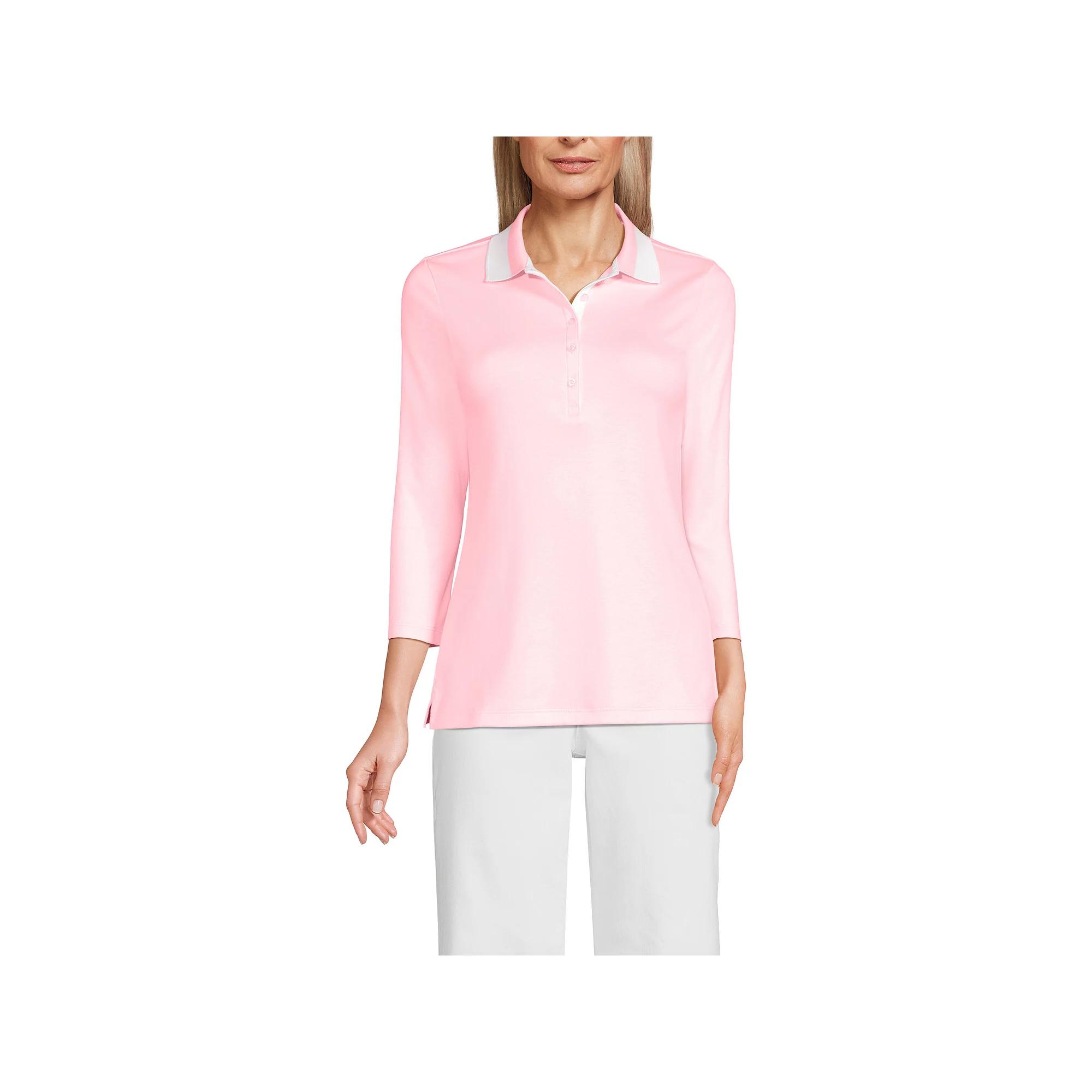 Women's Lands' End Supima Cotton 3/4-Sleeve Polo Shirt,  Product Image