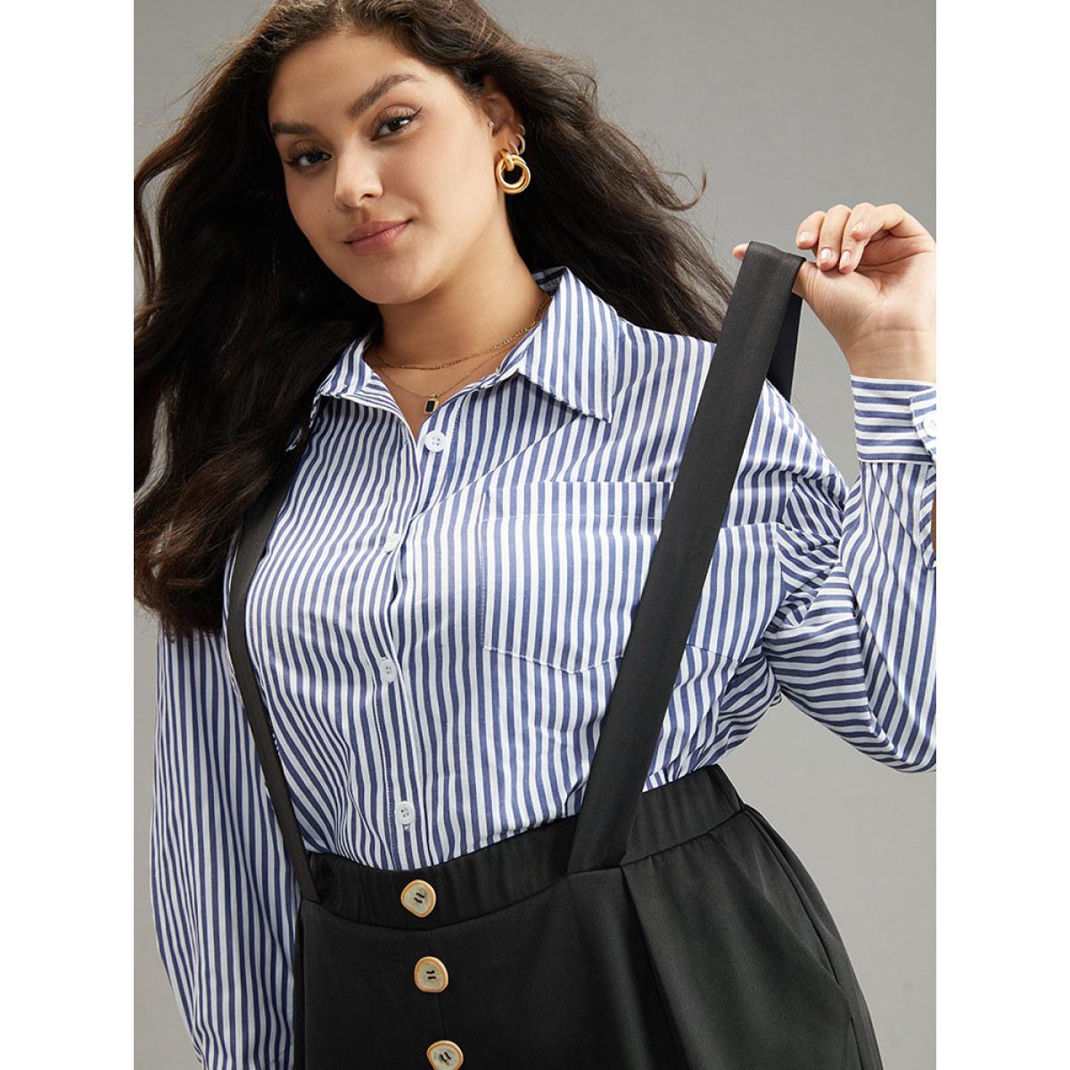 Plus Size Plain Button Detail Pocket Overall Pants Women Black Office Straight Leg High Rise Work Pants BloomChic 10/M Product Image