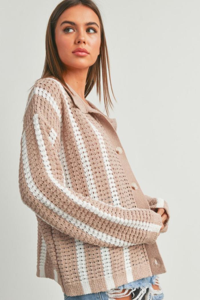 Stripe Button Front Sweater Product Image
