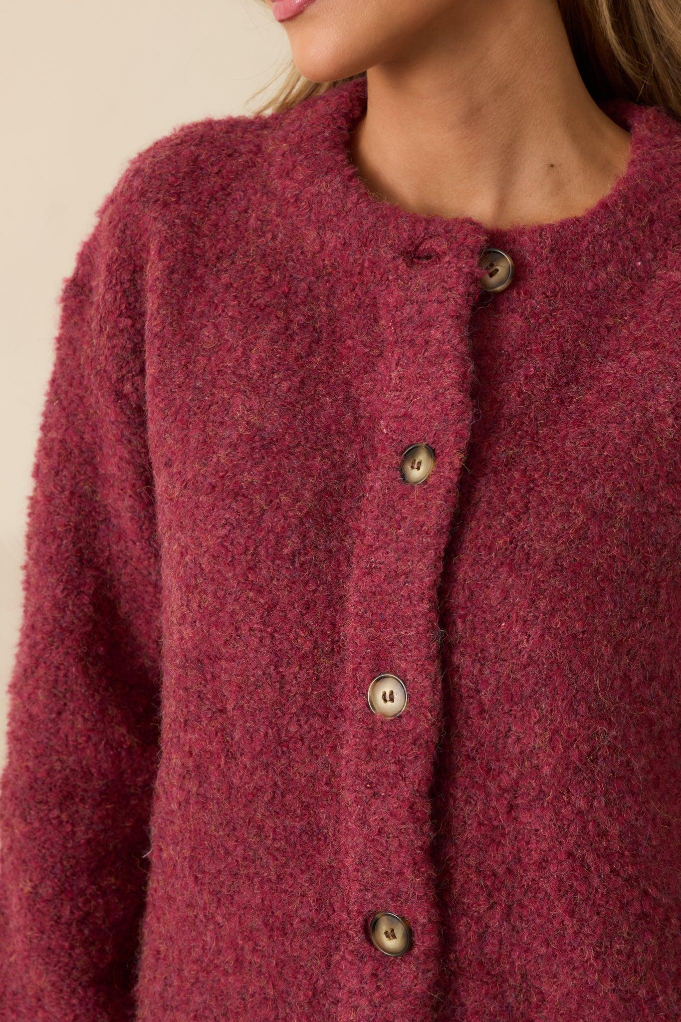FRNCH Cranberry Knit Button-Up Selkirk Cardigan Product Image