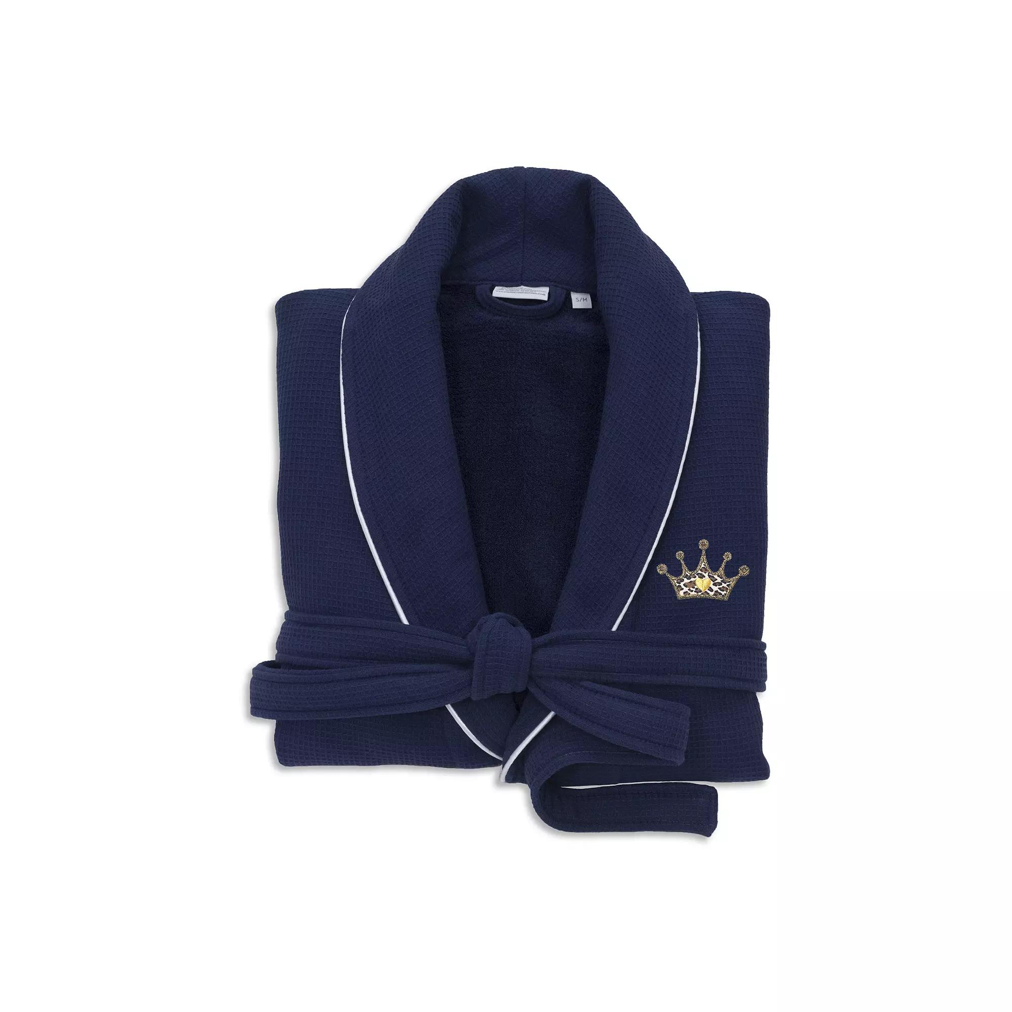 Linum Home Textiles Turkish Cotton Waffle Terry Bathrobe with Satin Piped Trim & Embroidery, Women's,  Product Image