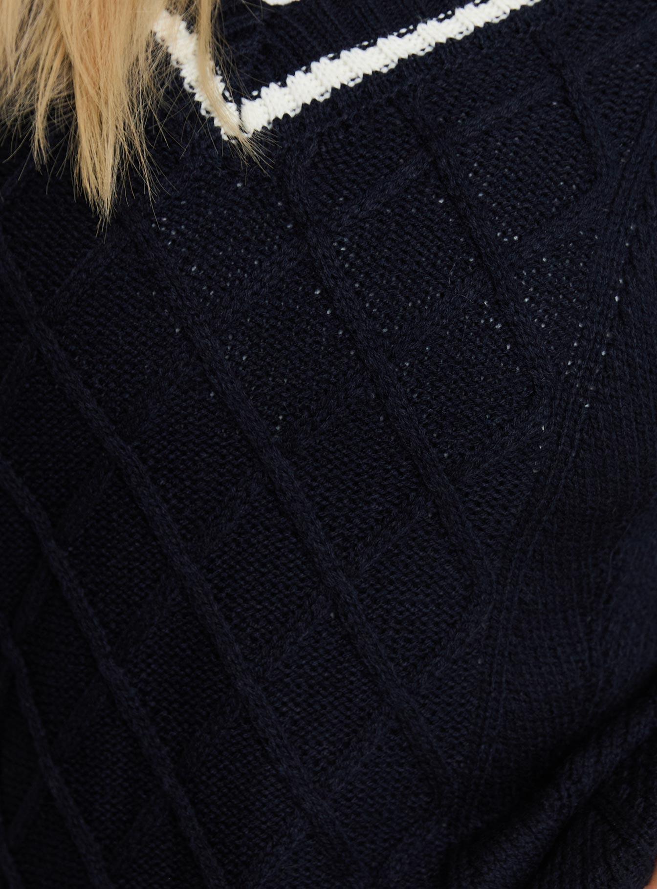 Covina V Neck Knit Sweater Navy Product Image