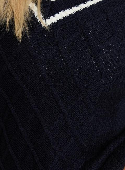 Covina V Neck Knit Sweater Navy Product Image
