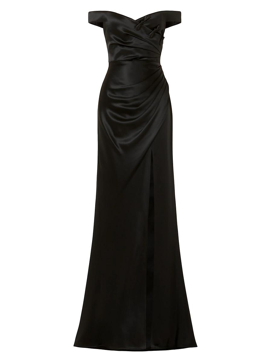 Womens Paulina Ruched Satin Off-The-Shoulder Gown Product Image