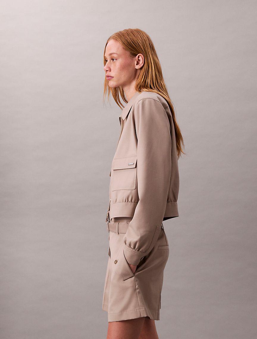 Wool Blend Herringbone Utility Shorts  Product Image