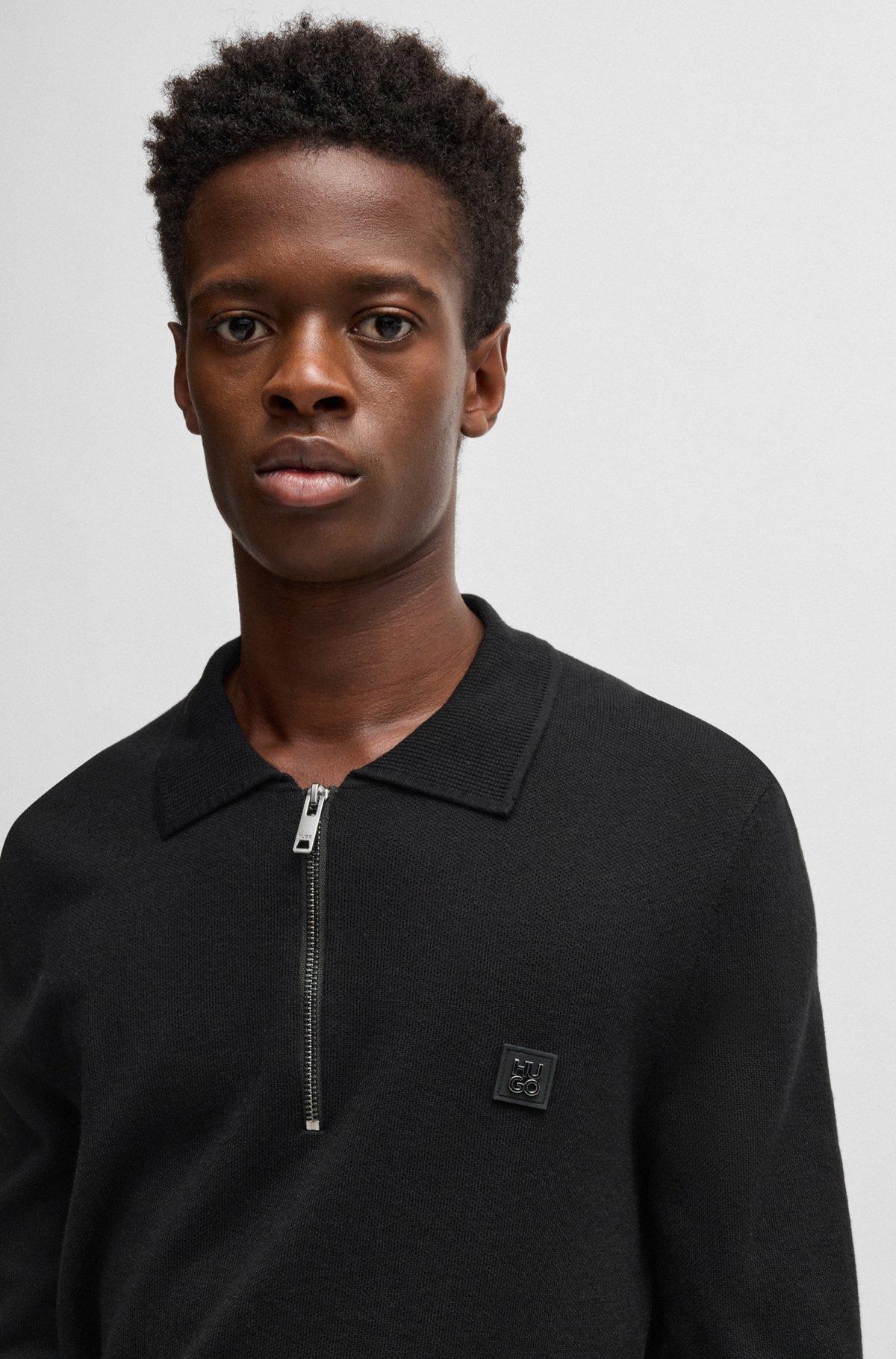 Zip-neck polo sweater with stacked logo Product Image