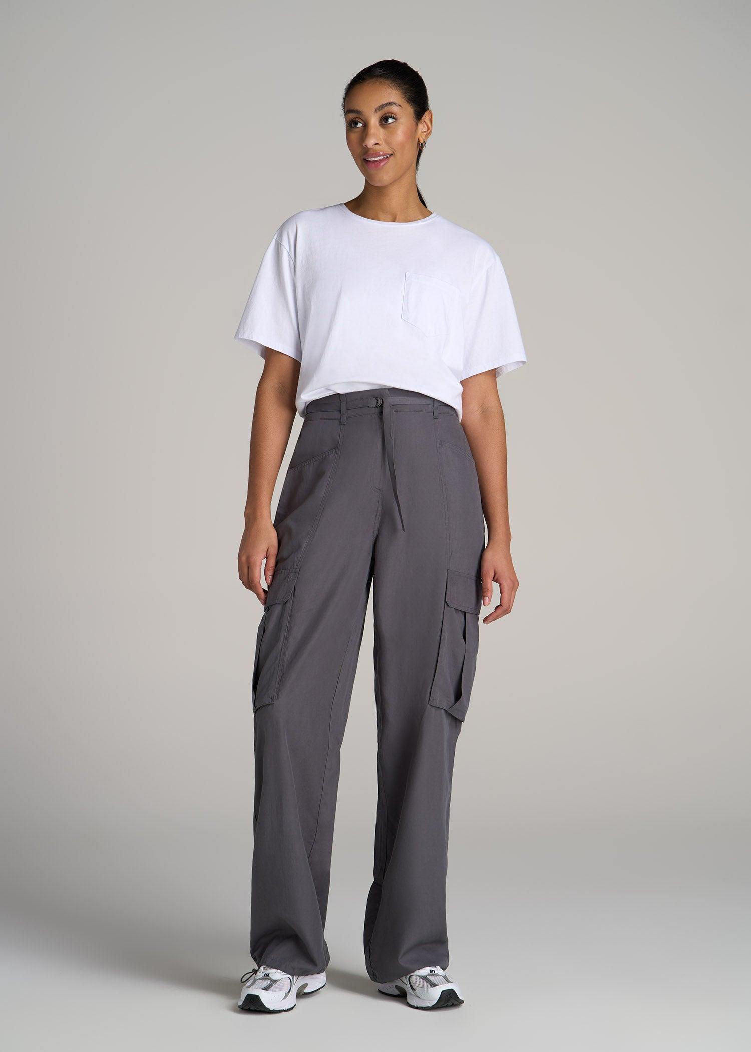 High Rise Cargo Parachute Pants for Tall Women in Slate Female Product Image