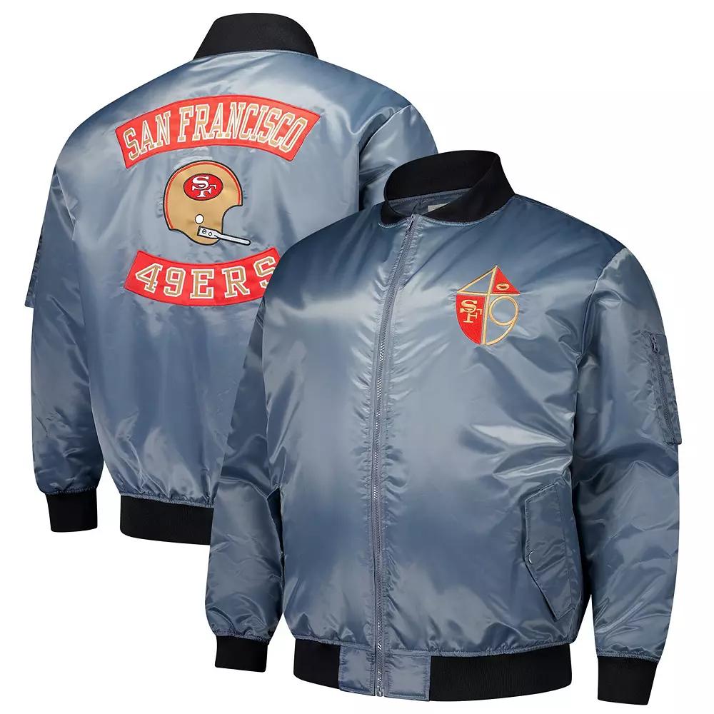 Men's Mitchell & Ness Charcoal San Francisco 49ers Big & Tall Bomber Full-Zip Jacket, Size: 3XB Product Image