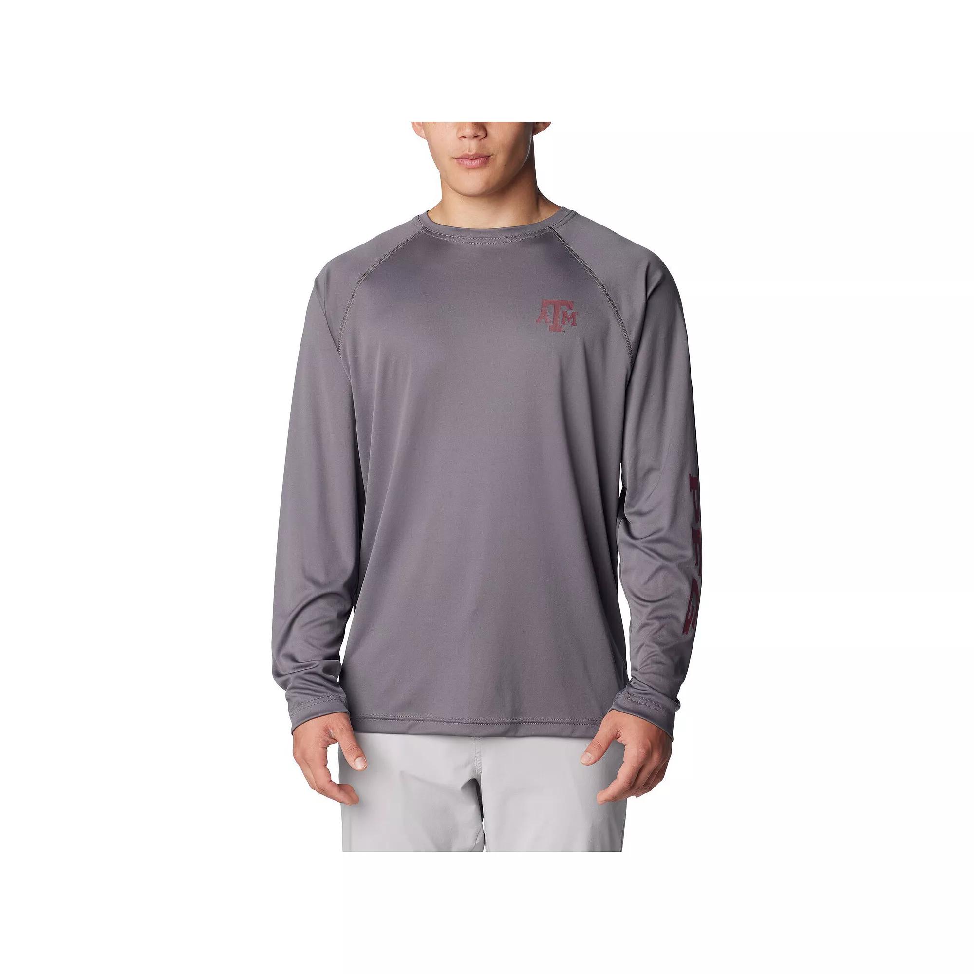 Men's Columbia Charcoal Texas A&M Aggies Terminal Tackle Omni-Shade Raglan Long Sleeve T-Shirt,  Product Image