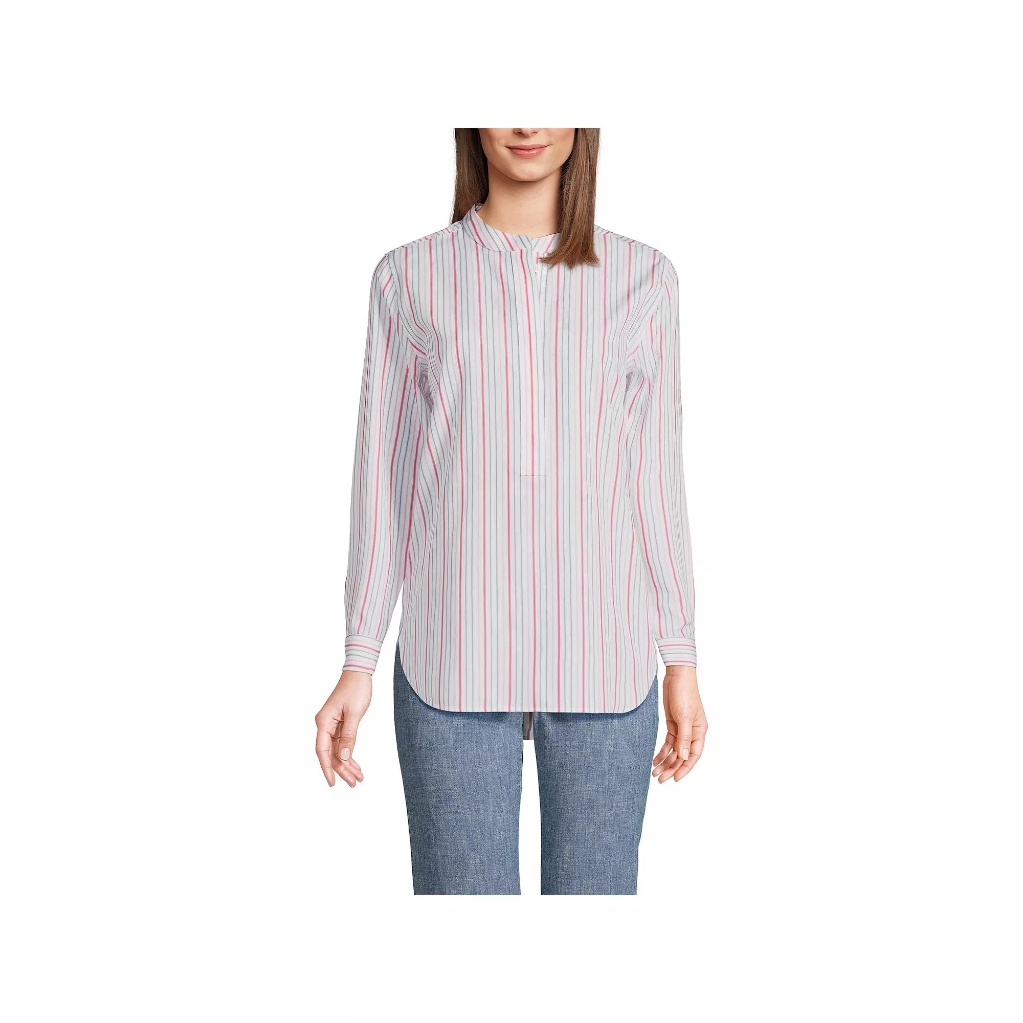Women's Lands' End No Iron Long Sleeve Banded Collar Popover Shirt,  Product Image