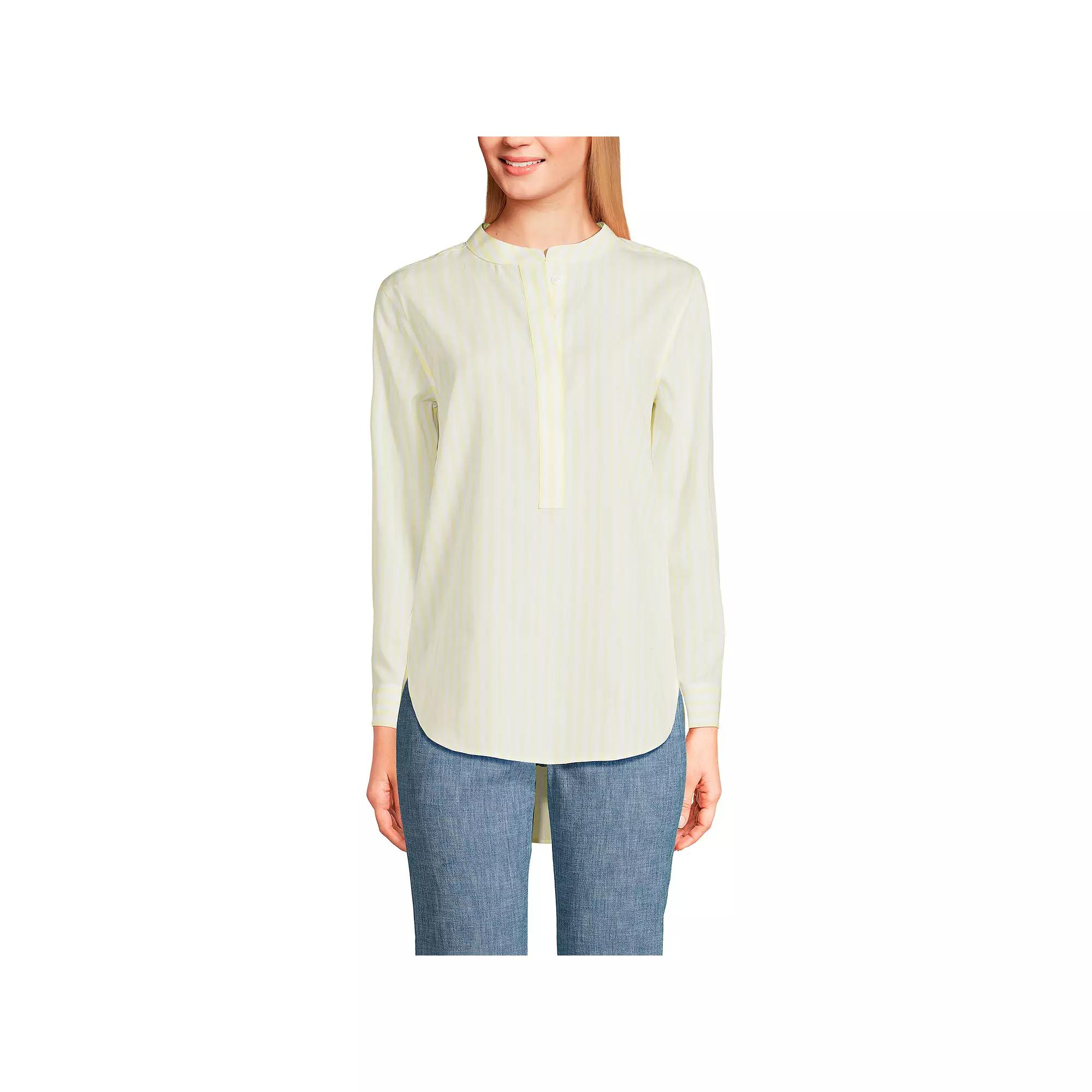 Women's Lands' End No Iron Long Sleeve Banded Collar Popover Shirt,  Product Image