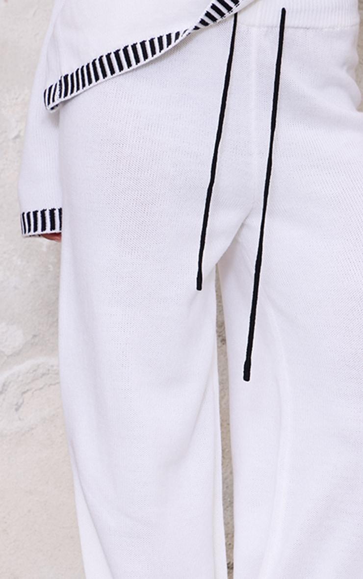 Cream Contrast Stitch Detail Knit Drawstring Waist Pants Product Image