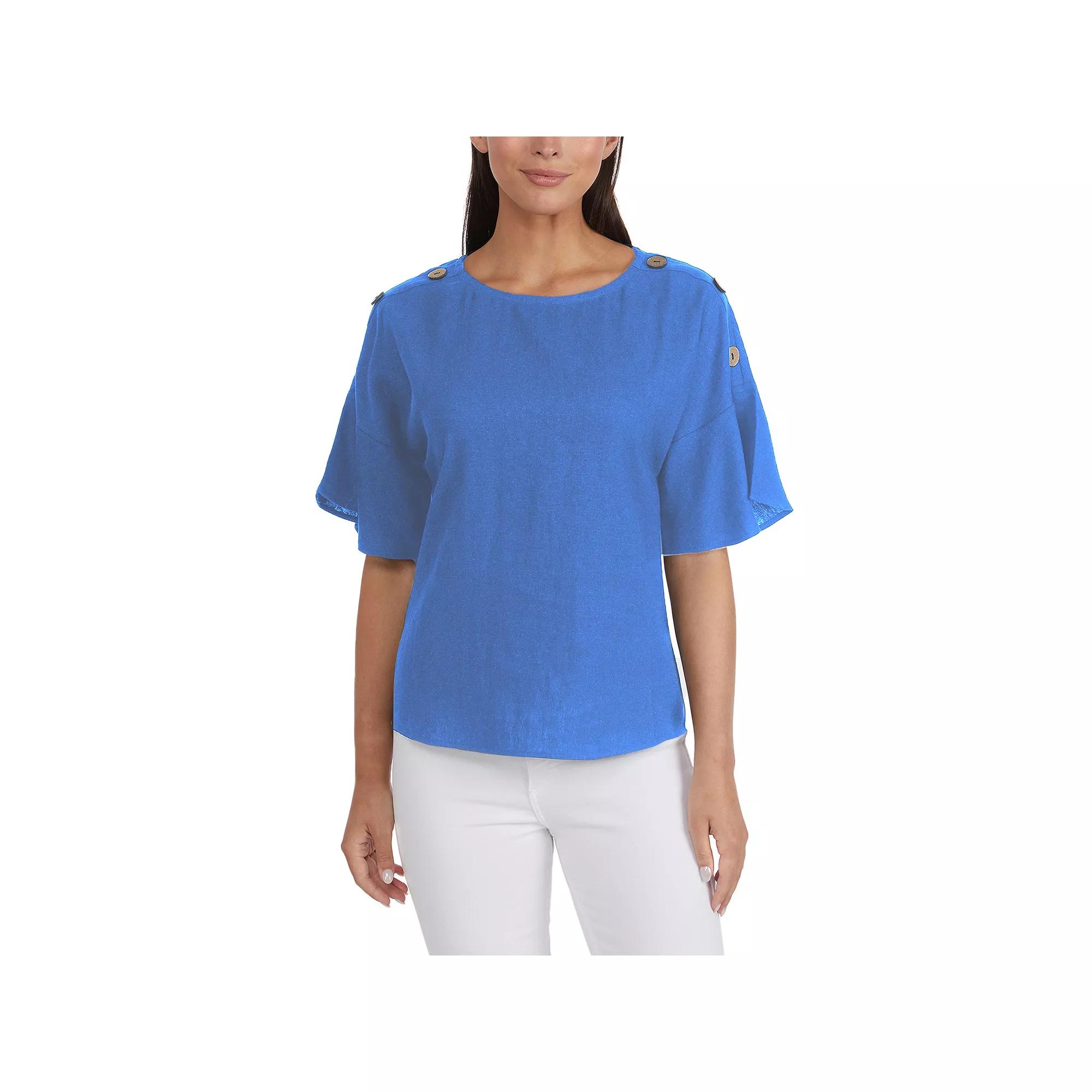 Women's Ellen Tracy Linen Dolman Sleeve Top with Button Detail, Size: Medium, Blue Product Image