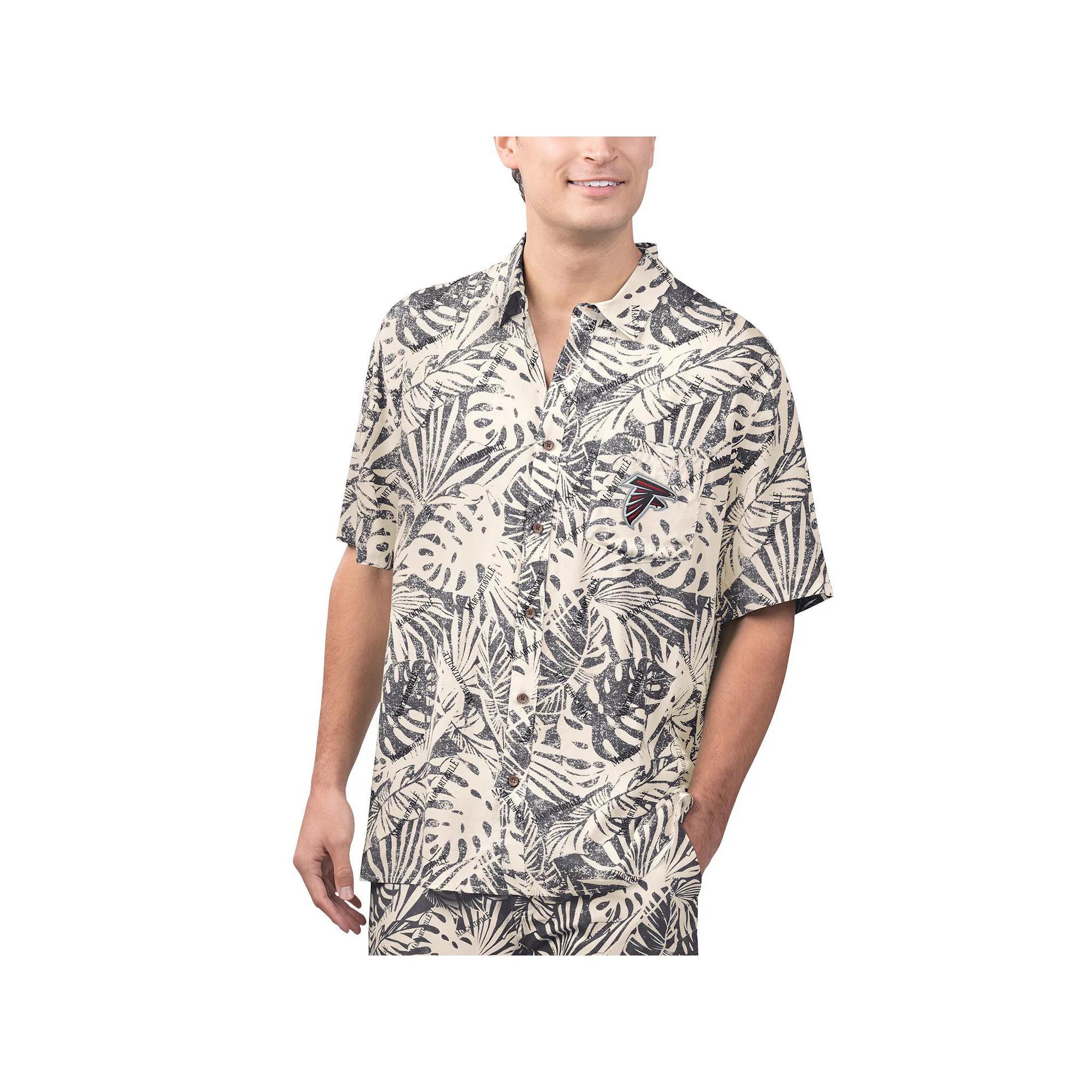 Men's Margaritaville Tan Atlanta Falcons Sand Washed Monstera Print Party Button-Up Shirt,  Product Image