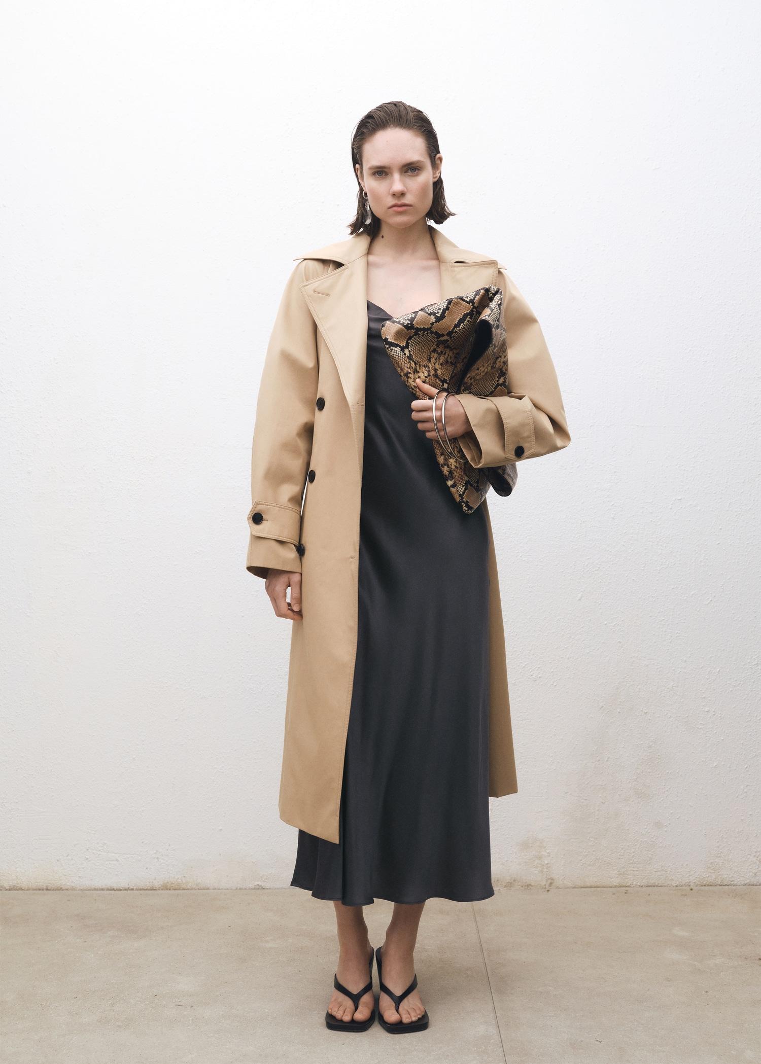 Silk dress with draped neckline - Women | MANGO USA Product Image