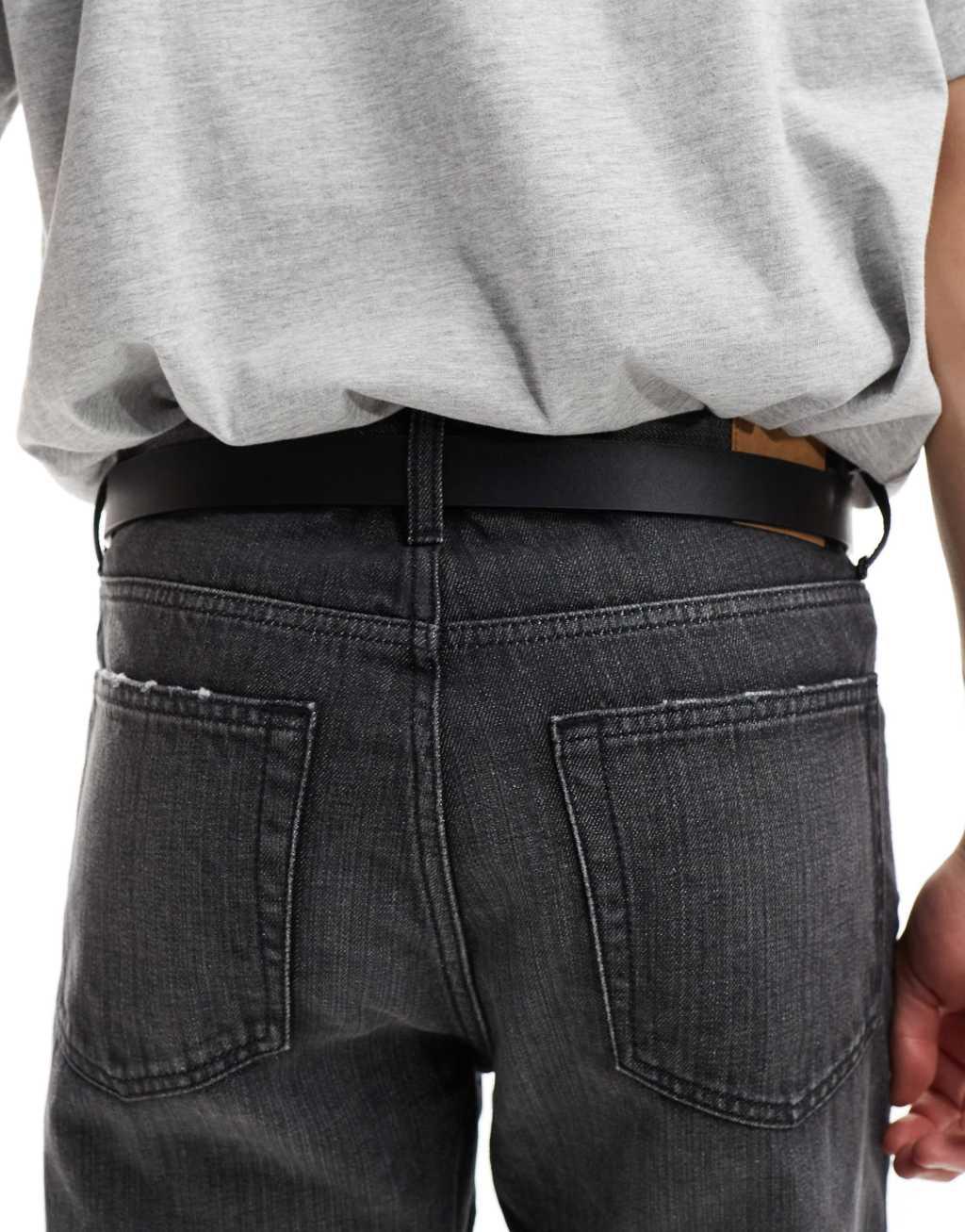 ASOS DESIGN belt in faux leather with silver western buckle in black Product Image