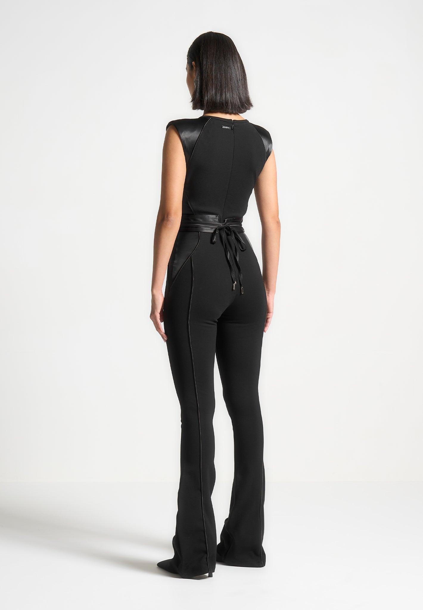Satin Contour Flared Jumpsuit - Black Female Product Image